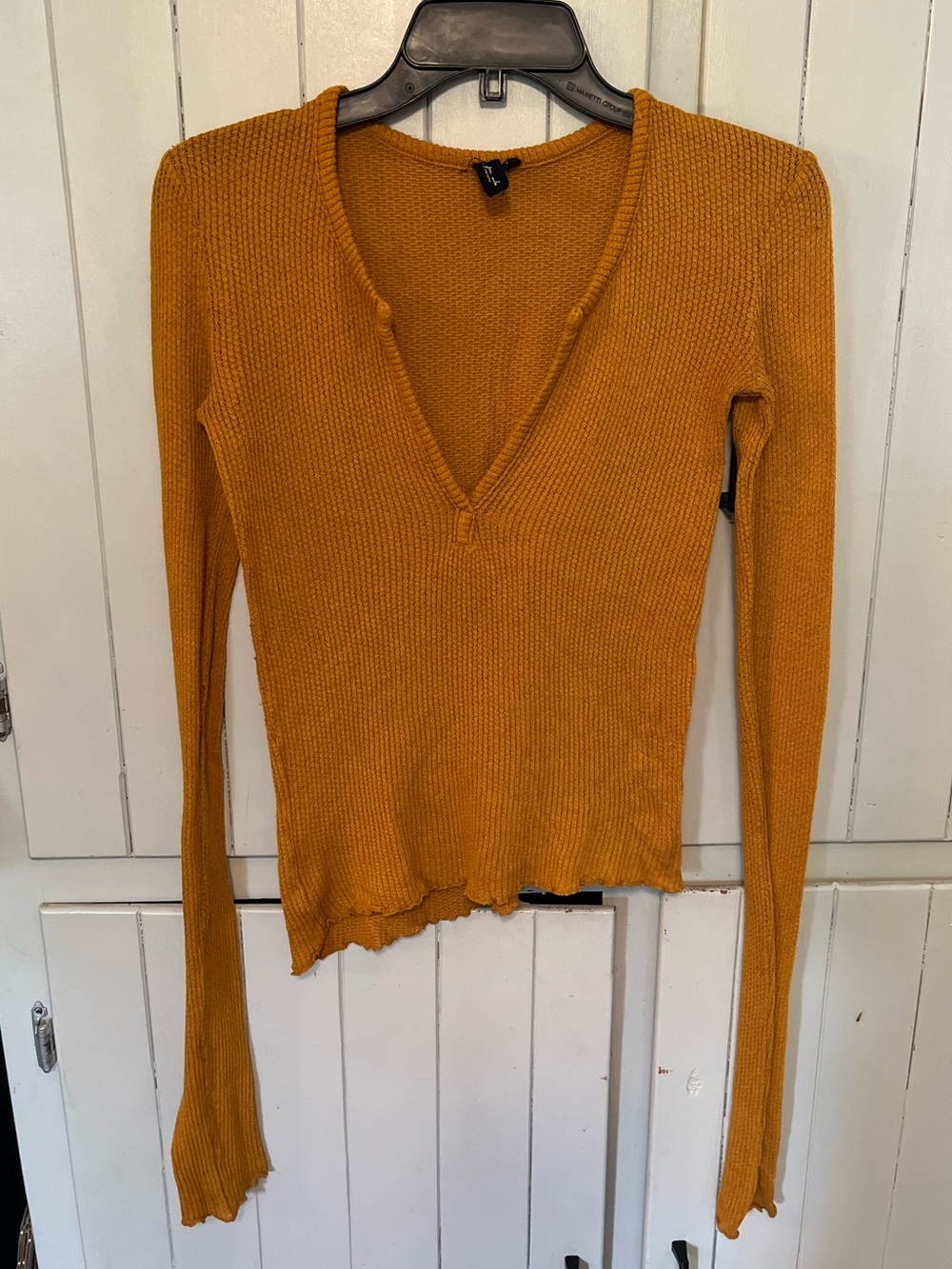 Urban Outfitters Out From Under Mustard Ribbed Long-Sleeve Crop Top Sz Small